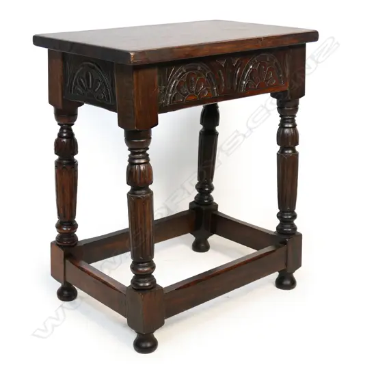 An Elizabethan style oak joint stool,