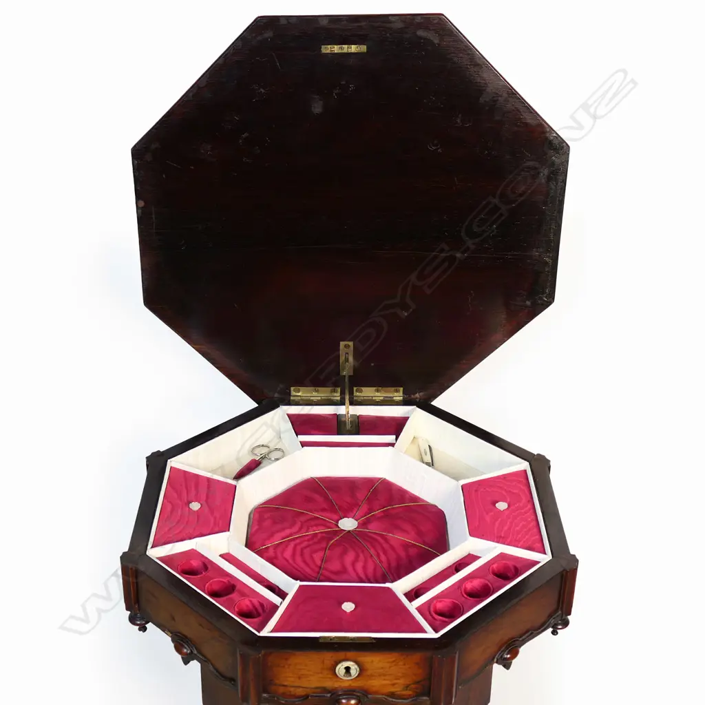 A Victorian rosewood pedestal sewing table, Image 1++