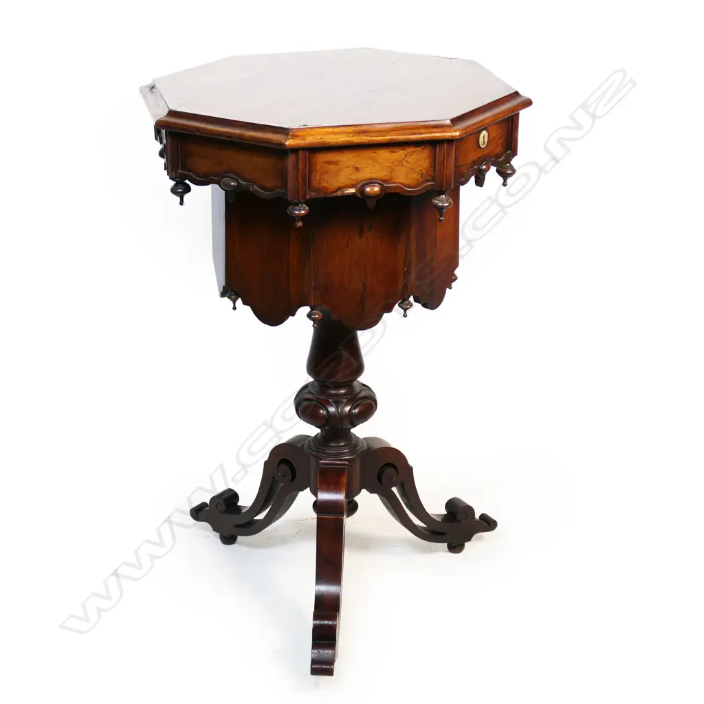 A Victorian rosewood pedestal sewing table, Image 1++