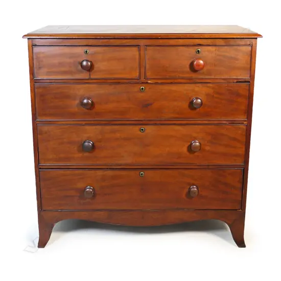 A Victorian mahogany flat front five drawer chest,