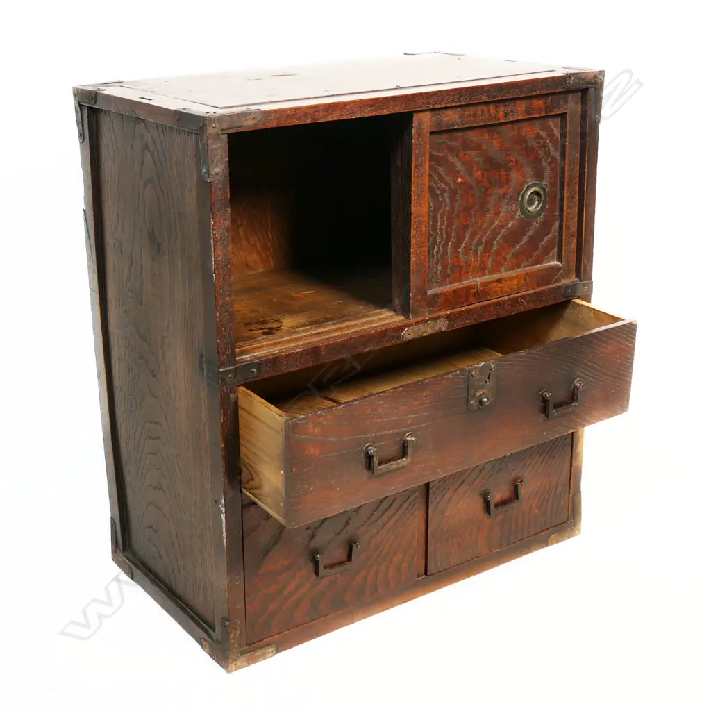 A C.1900 Japanese exotic dark wood small tansu cabinet, Image 1++