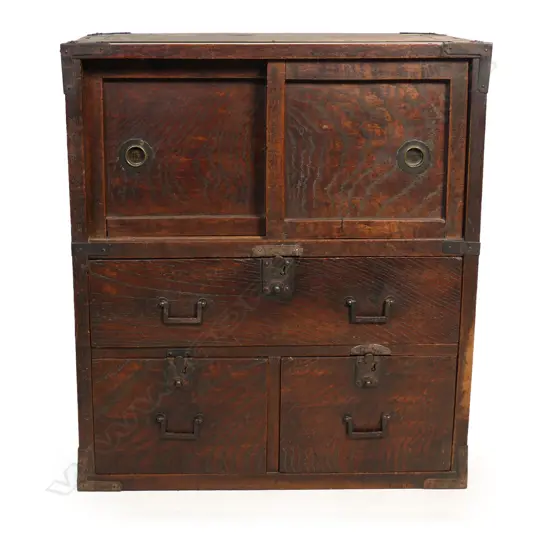 A C.1900 Japanese exotic dark wood small tansu cabinet,