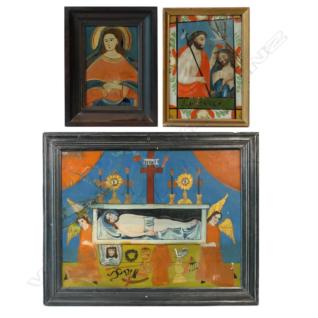 Three 19thC European (Austrian) religious paintings reverse painted on glass, Image 1++