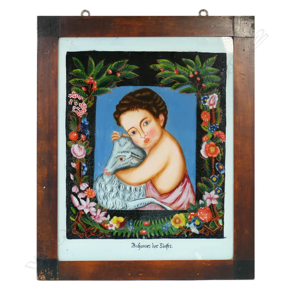 A 19thC European (Austrian) religious painting reverse painted on glass, Image 1++