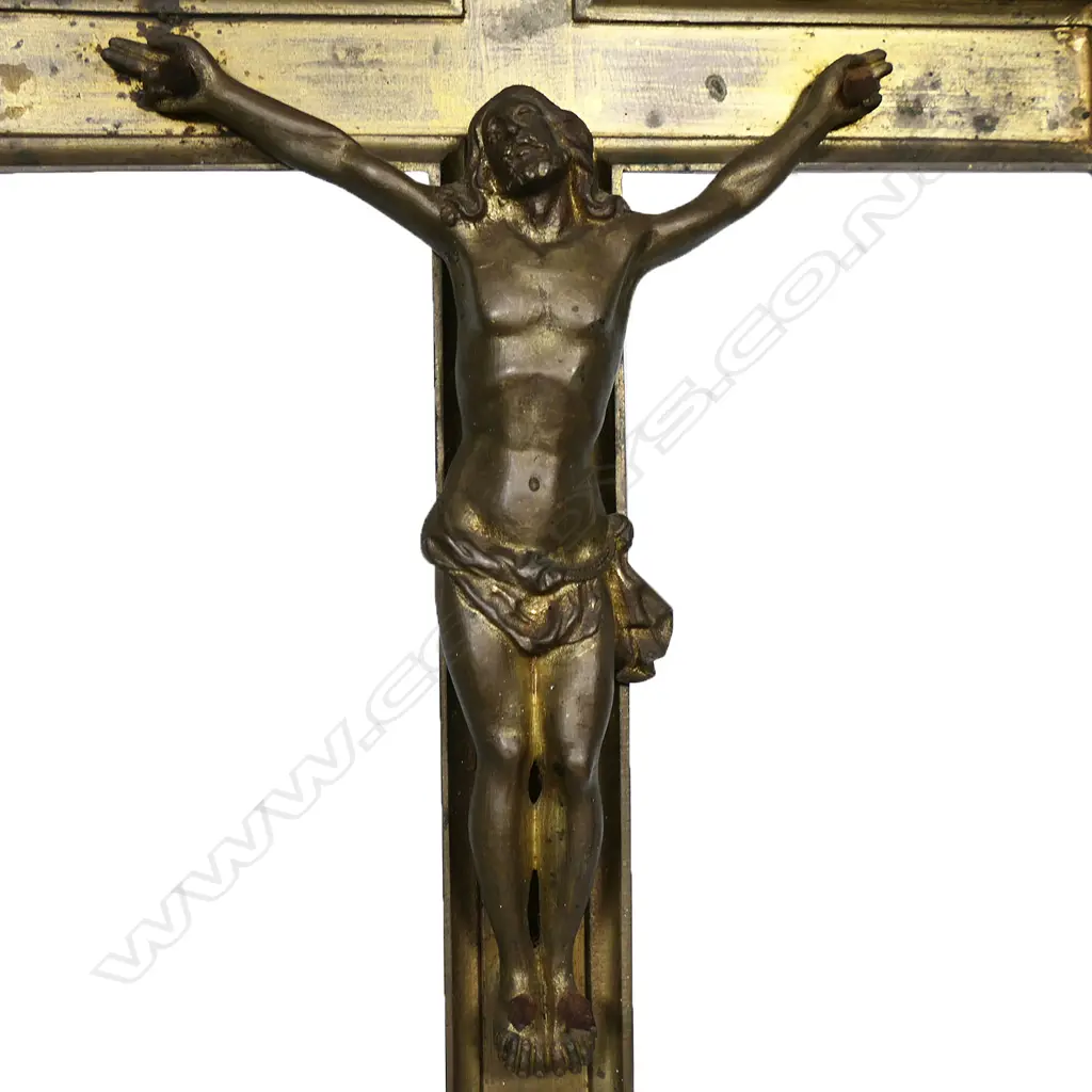 An vintage French brass altar crucifix, Image 1++