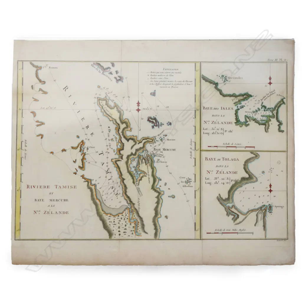 An 18thC  New Zealand 'Riviere Tamise et Baye Mercure Cook 1774 Title: Riviere Tamise et Baye Mercure a la Nle. Zelande' chart, Image 1++