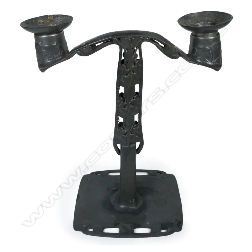 A Tudric pewter candelabra, designed by Archibald Knox for Liberty & Co, c.1902, Image 1++