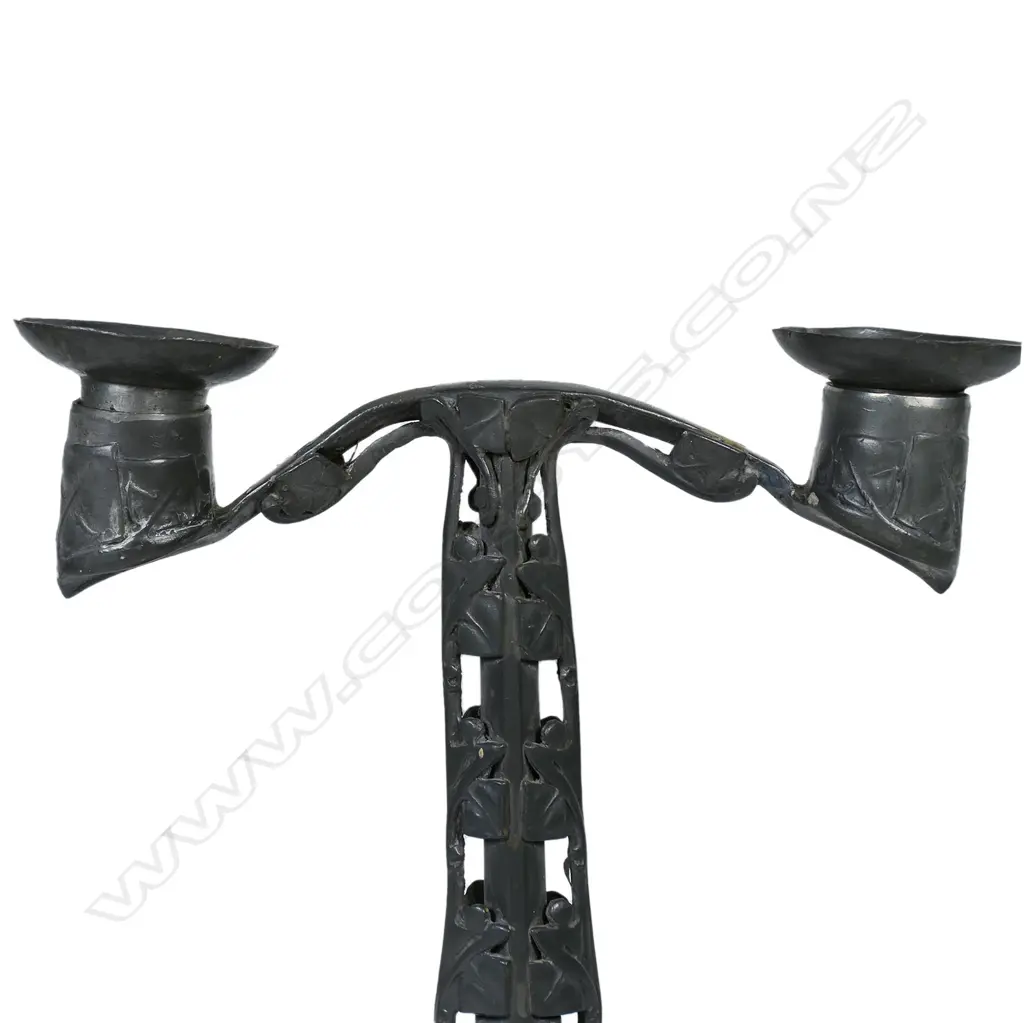 A Tudric pewter candelabra, designed by Archibald Knox for Liberty & Co, c.1902, Image 1++