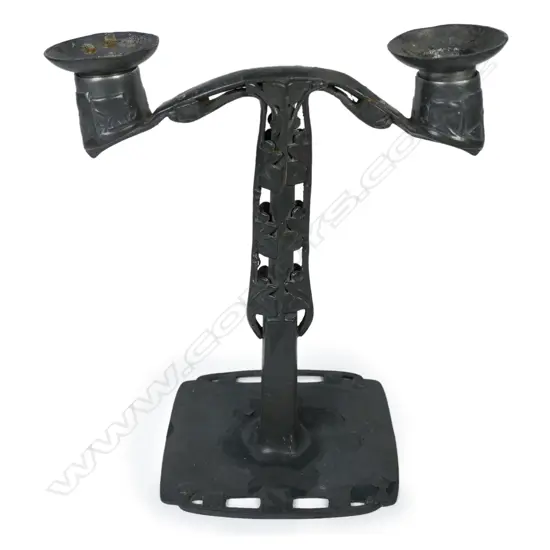 A Tudric pewter candelabra, designed by Archibald Knox for Liberty & Co, c.1902,