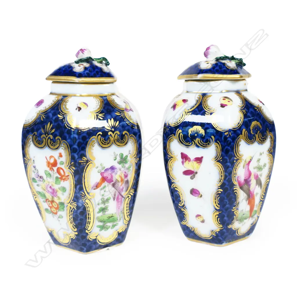 A pair of 18thC Worcester style small lidded jars, Image 1++