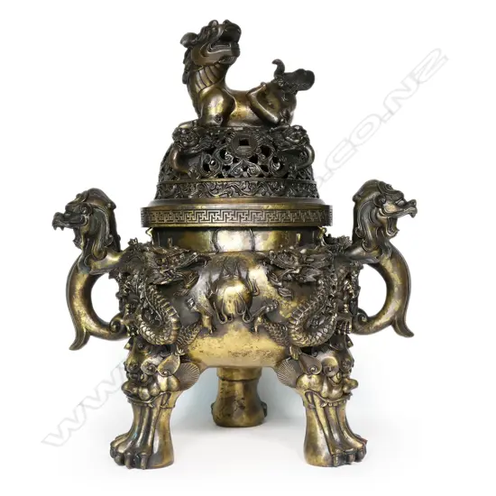 A large an impressive Oriental bronze incense burner,