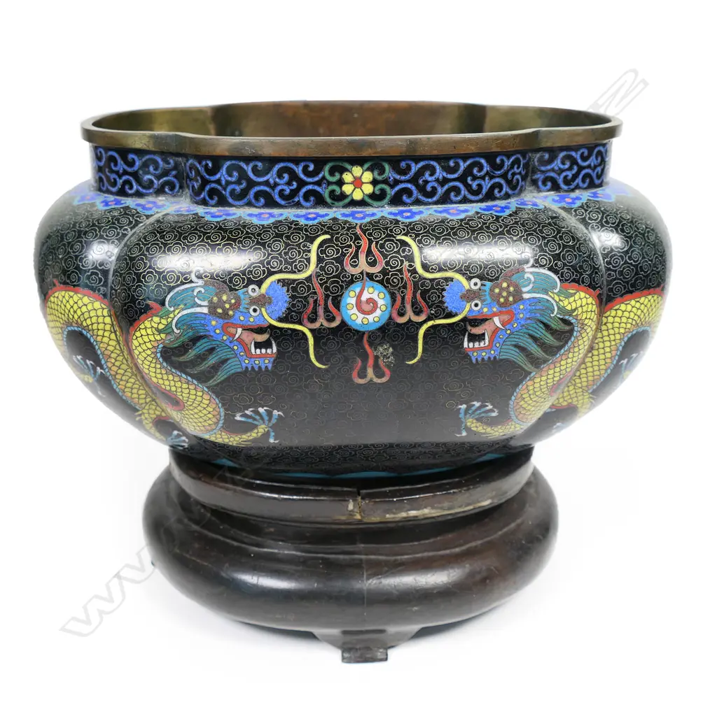 A Chinese cloisonné flower trough form vase, Image 1++