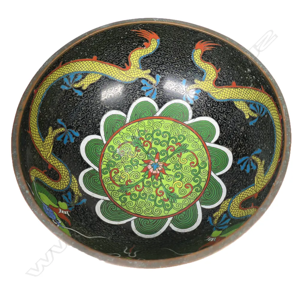 Two c1900-1920 Chinese yellow dragon cloisonné pieces, Image 1++