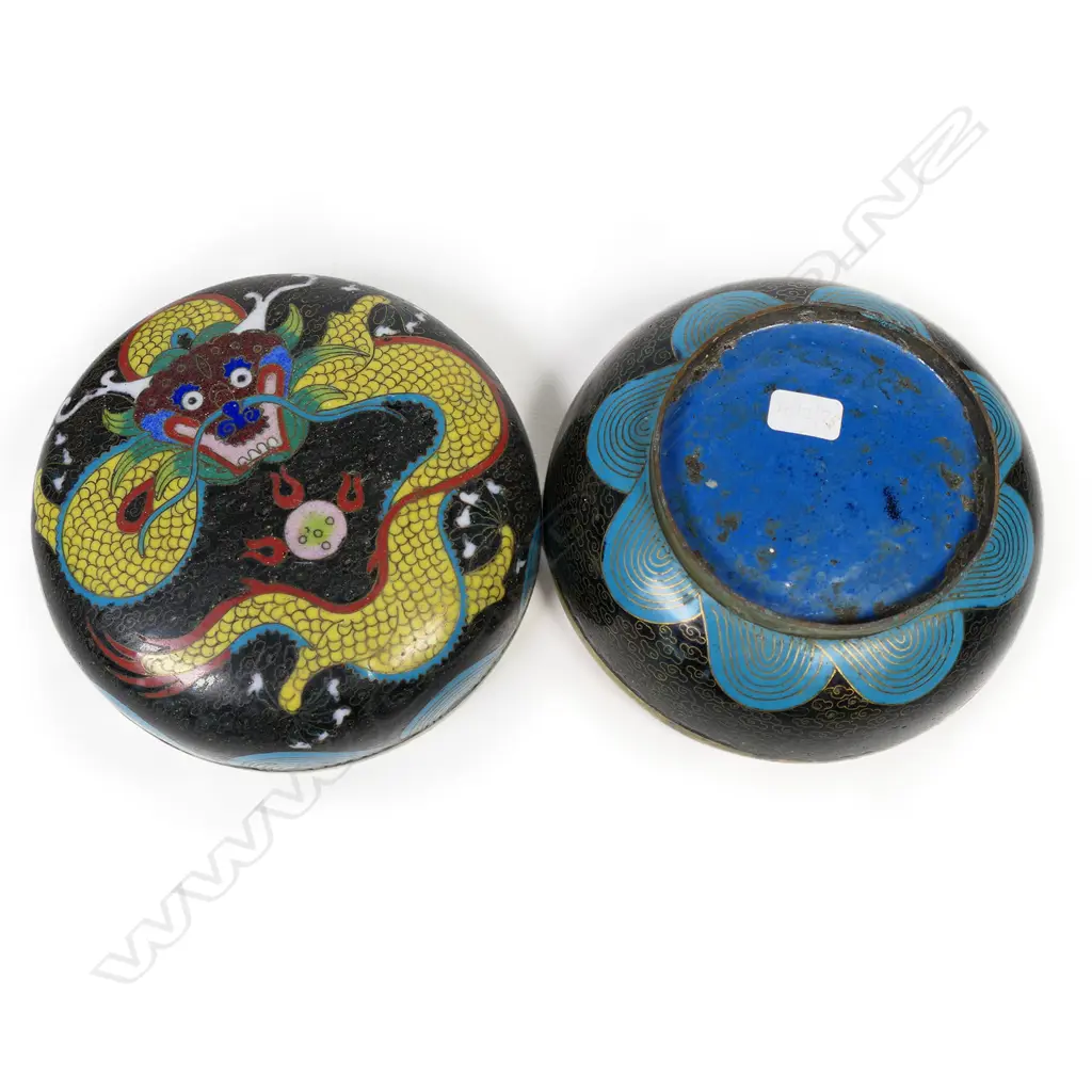 Two c1900-1920 Chinese yellow dragon cloisonné pieces, Image 1++