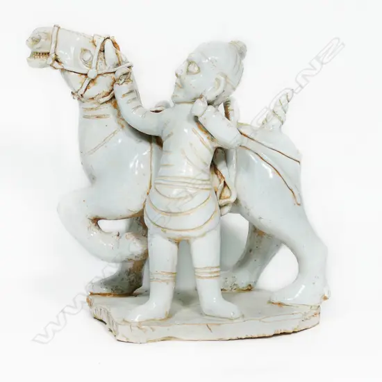 Chinese Ming Dynasty style porcelain figure of an archer with horse,