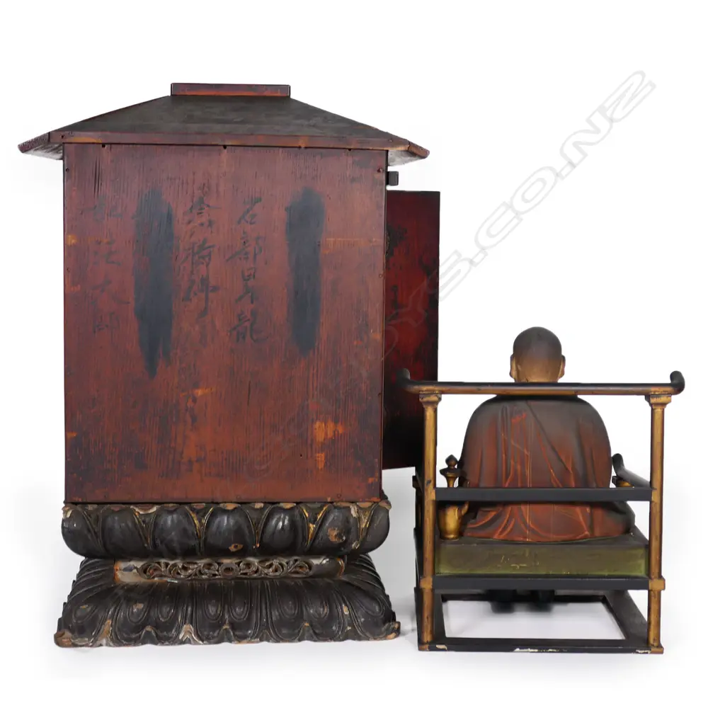 Late Edo period carved and lacquered cypress wood zushi, Image 1++