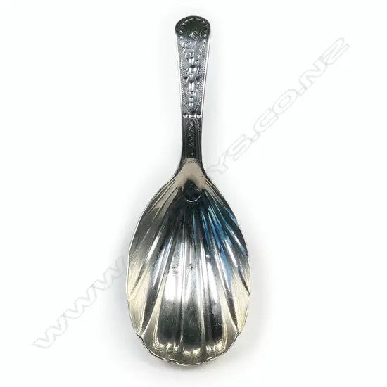 A George III silver caddy spoon,