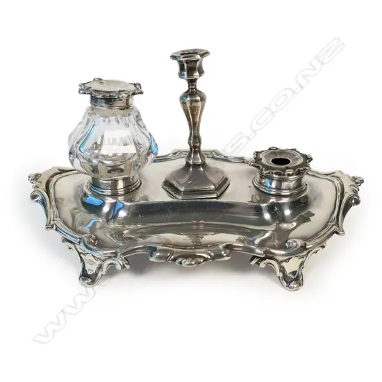 A Victorian silver desk standish,