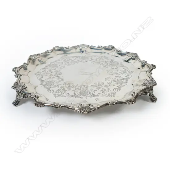 A Victorian silver pie crust rim salver,