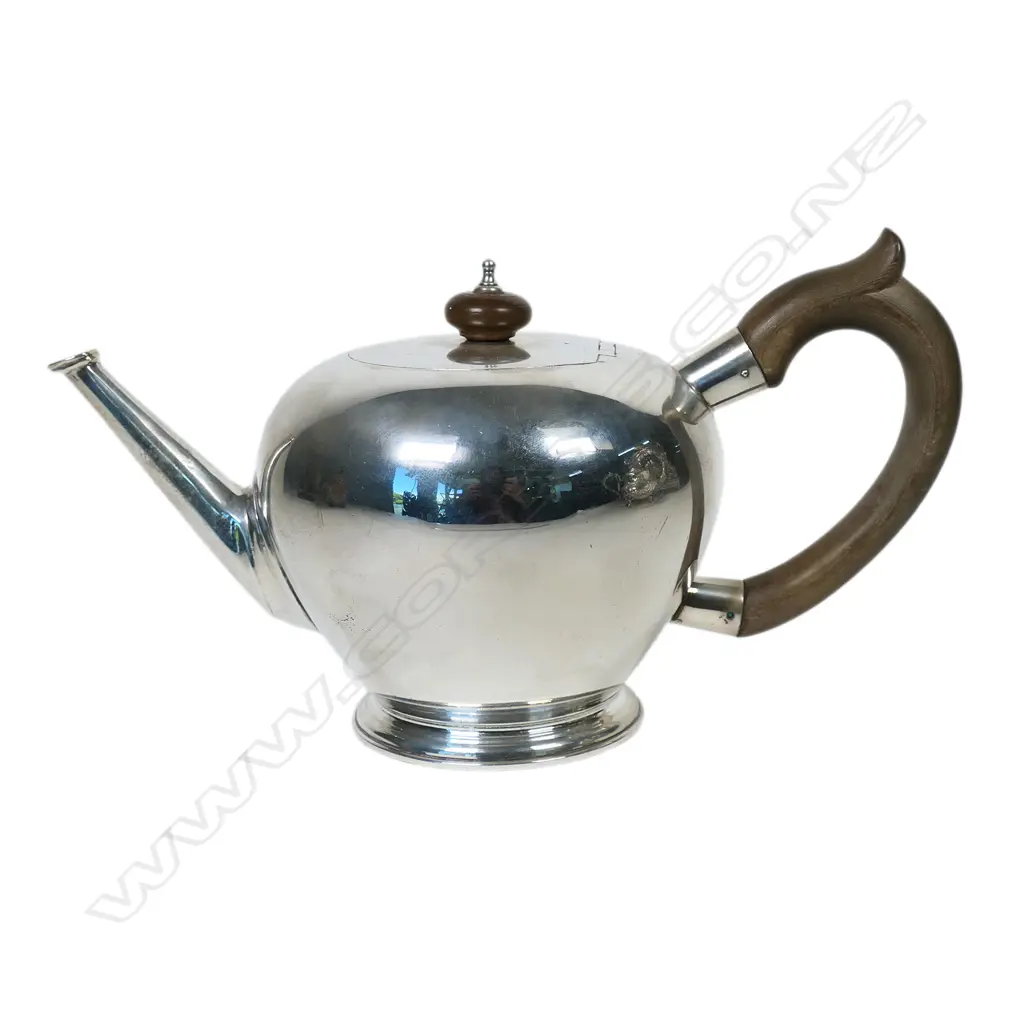 A 1953 Coronation year Georgian style silver bullet form tea pot, Image 1++