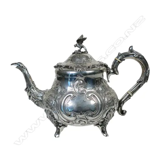 A Victorian silver fancy embossed silver teapot,