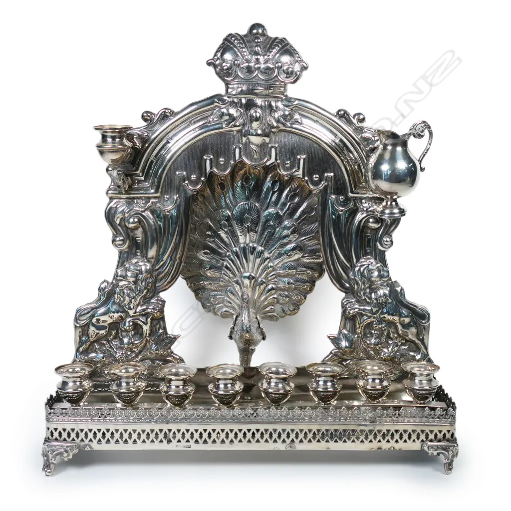 An important early 1900s Continental silver Hanukkah Menorah, Image 1++