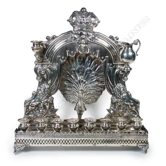 An important early 1900s Continental silver Hanukkah Menorah,
