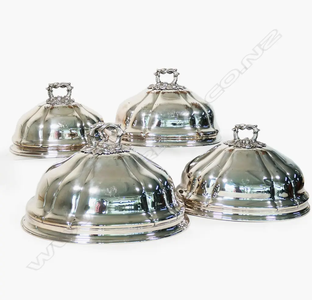 An impressive set of four graduated sized Victorian Old Sheffield Plate meat /game covers, Image 1++