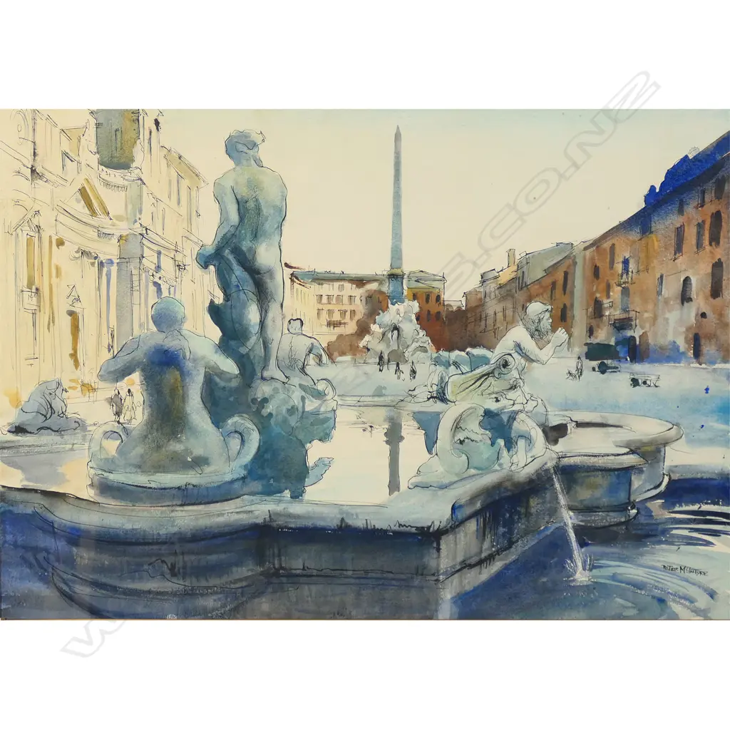 Peter McIntyre (1910-1995), untitled, Piazza Navona, Rome, Italy, Image 1++