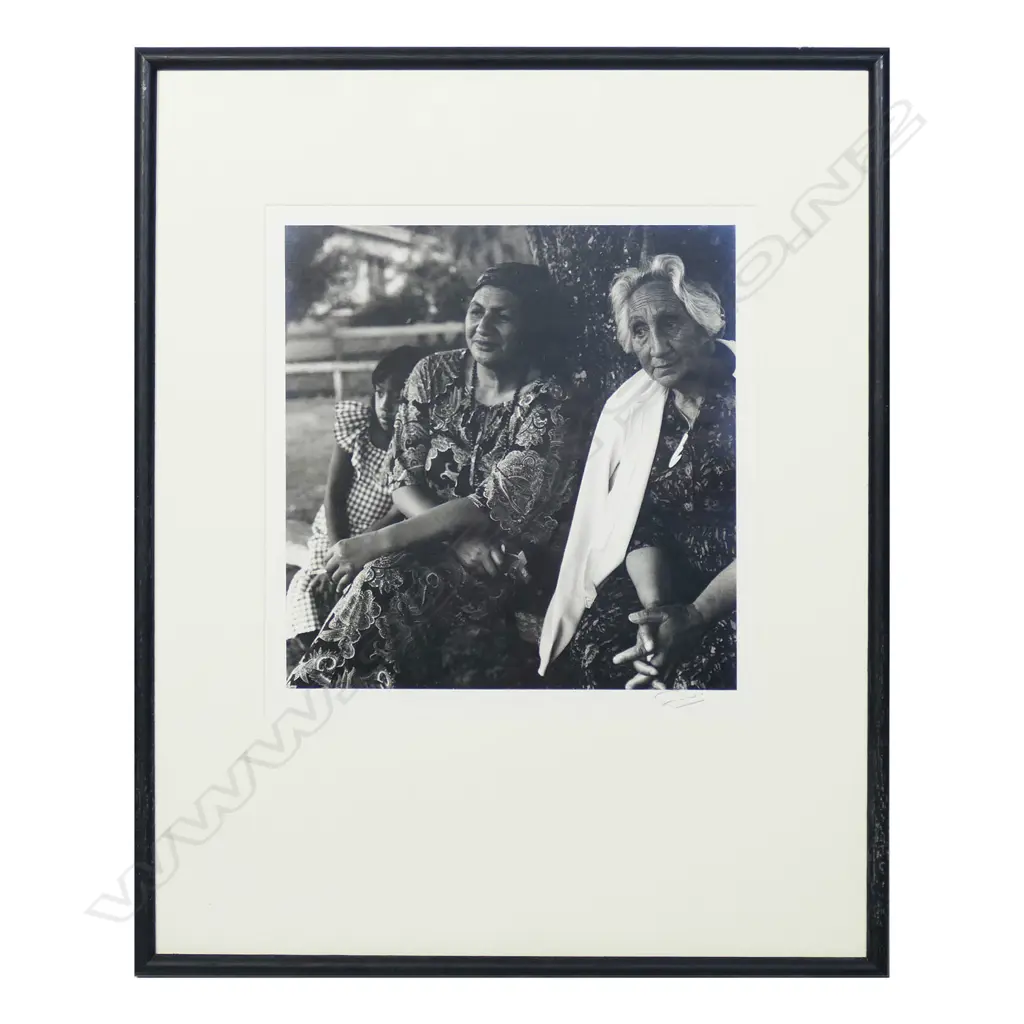 Ans Westra (1936-2023) 'Koriniti Marae (Whanganui area) after Unveiling' (1979), gelatin silver print, signed with artist's initials A.W. Artist's label verso. 265 x 253mm. Note: After arriving in the country from her native Holland, Westra made her first trip up the Whanganui River in 1960 and began an engagement with the people of the region that continued through her life. Image 1++