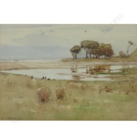Margaret Olrog Stoddart (NZ 1865-1934) Landscape with sheep,