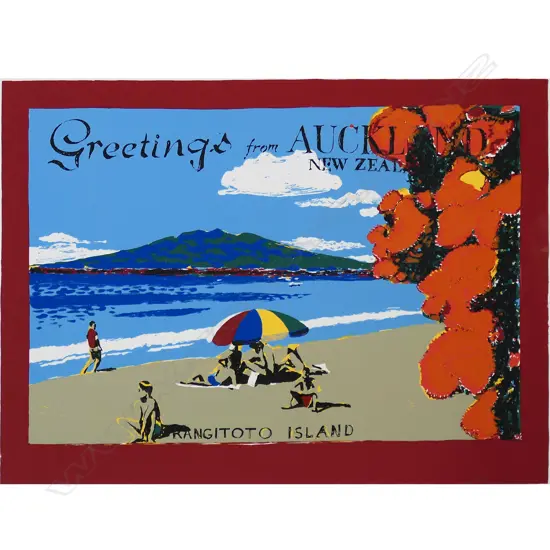Dick Frizzell (1943-) 'Greetings from Auckland New Zealand Rangitoto Island',