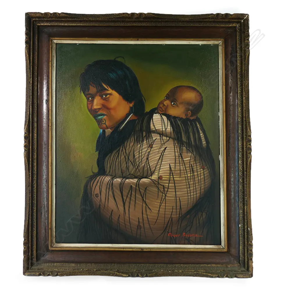 ROGER BODOTA 'ANA RUPENE AND CHILD', OIL ON CANVAS, AFTER GOTTFRIED LINDAUER, SIGNED, (LOOSE IN FRAME). 600 x 500mm Image 1++