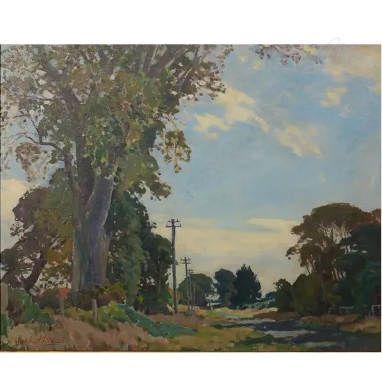 Archibald Nicoll (1886-1953) ‘A Canterbury Byroad, Middleton’, (near Christchurch) c1940,