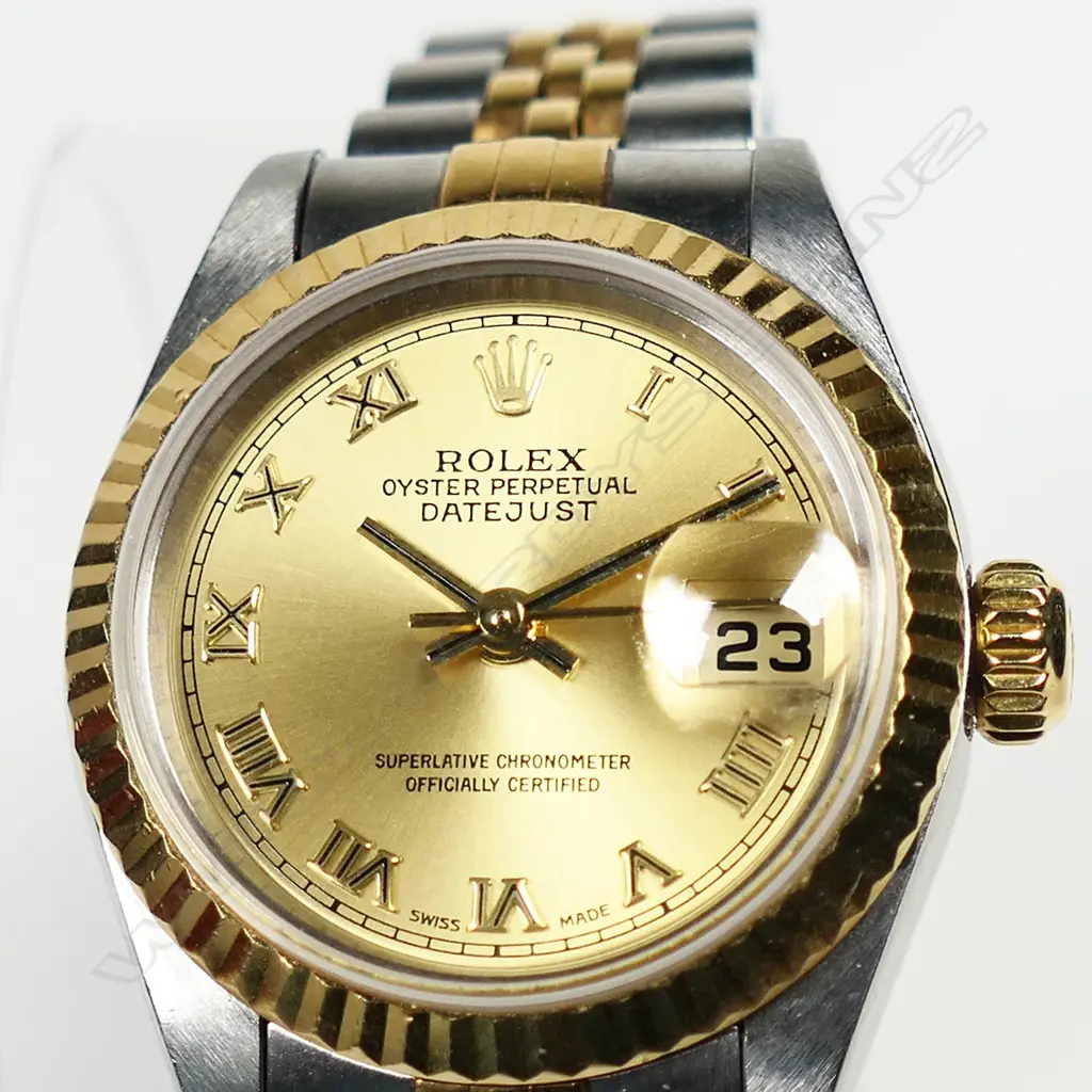 A ladies 18ct gold and stainless-steel Rolex oyster perpetual datejust wrist watch, Image 1++