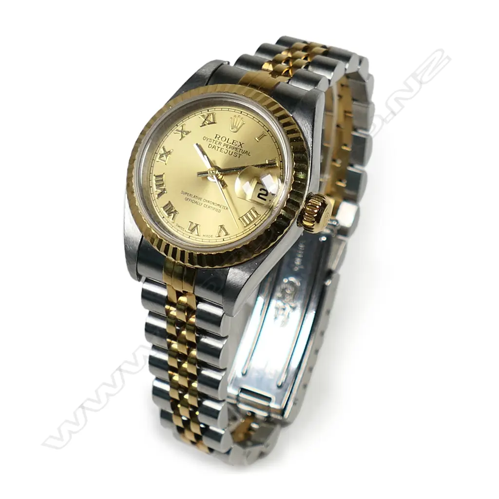 A ladies 18ct gold and stainless-steel Rolex oyster perpetual datejust wrist watch, Image 1++