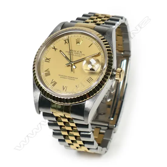 A gent's 18ct gold and stainless steel ROLEX oyster perpetual, datejust wrist watch,