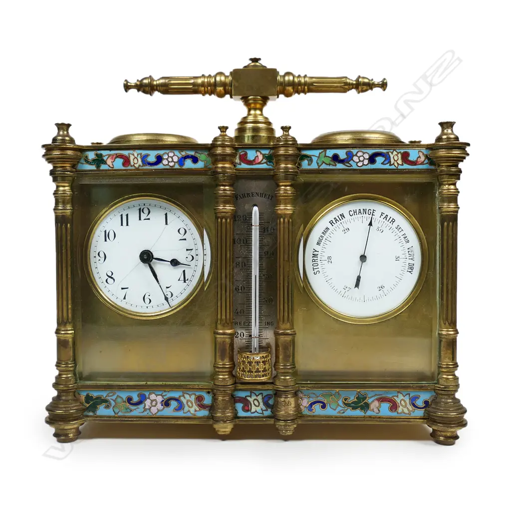 An early 20th century duel brass carriage clock and barometer, Image 1++
