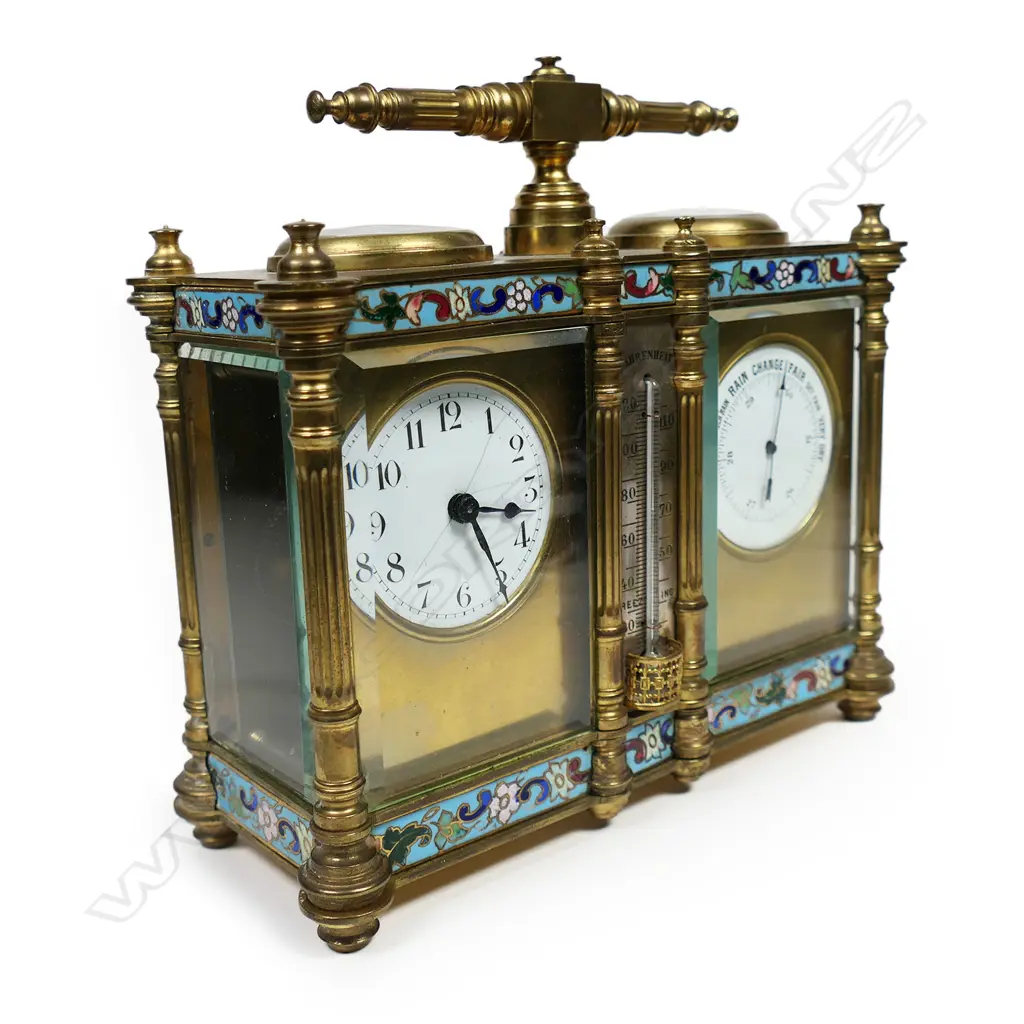 An early 20th century duel brass carriage clock and barometer, Image 1++