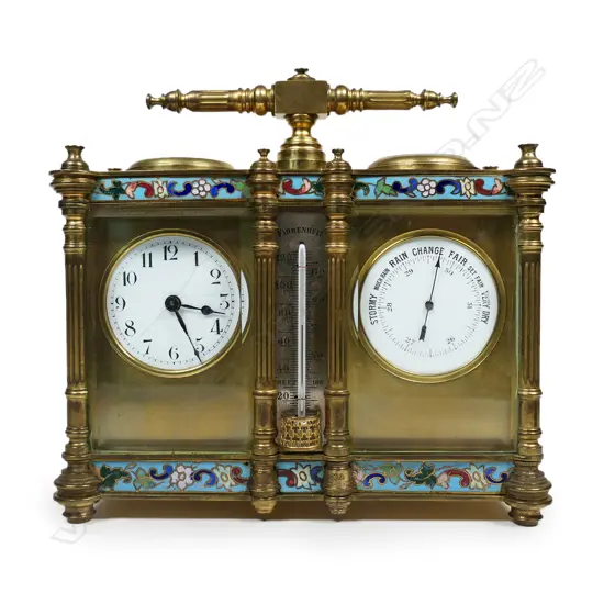 An early 20th century duel brass carriage clock and barometer,