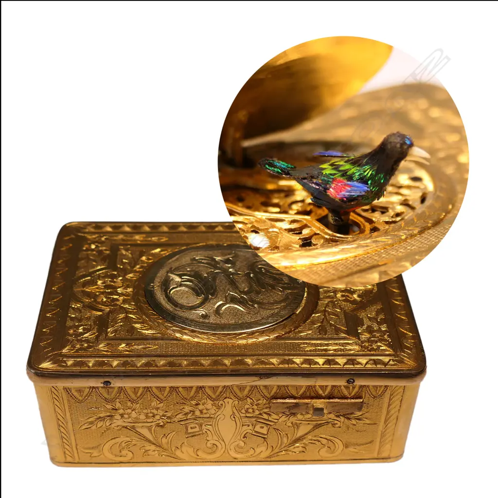 A rare early 20thC French Bontem singing bird gilded box, Image 1++