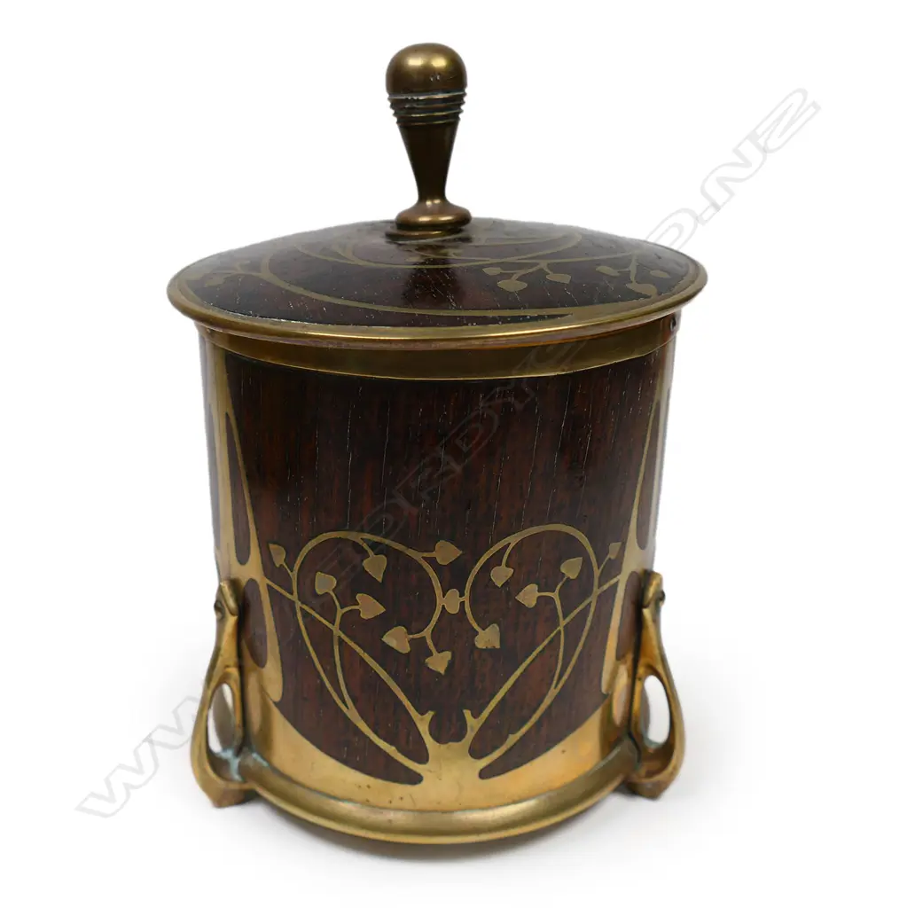 An Art Nouveau Erhard & Sohne Austrian inlaid rosewood and brass box/caddy, Image 1++