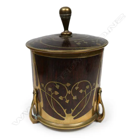 An Art Nouveau Erhard & Sohne Austrian inlaid rosewood and brass box/caddy,