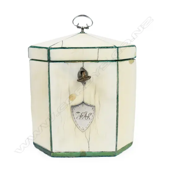 A George III ivory octagonal tea caddy,