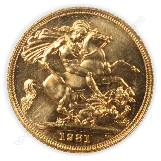 An Elizabeth II gold sovereign,