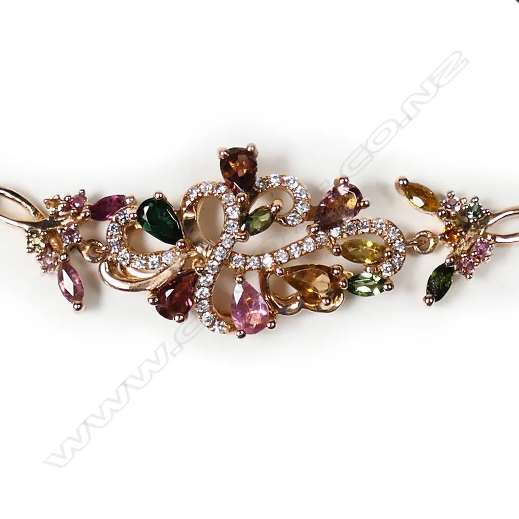 An 18ct rose gold diamond and mixed tourmaline bracelet, Image 1++
