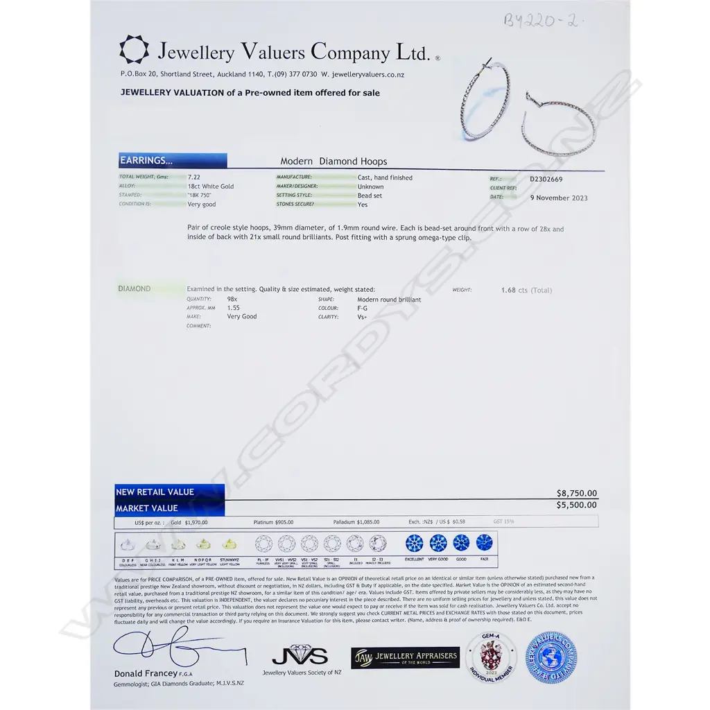 A pair of 18ct white gold and diamond hoop earrings, Image 1++