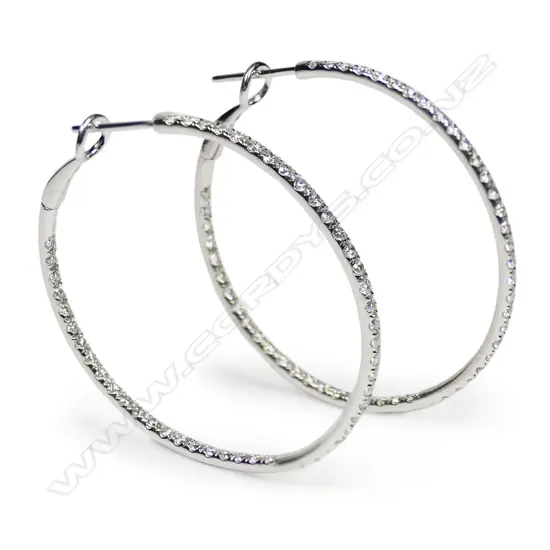 A pair of 18ct white gold and diamond hoop earrings,