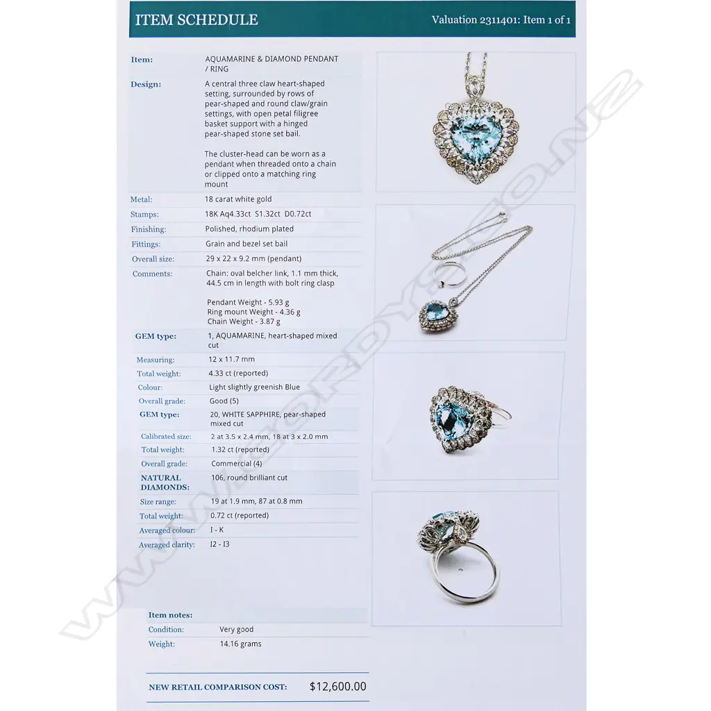 An 18ct white gold and aquamarine pendant combination ring, Image 1++