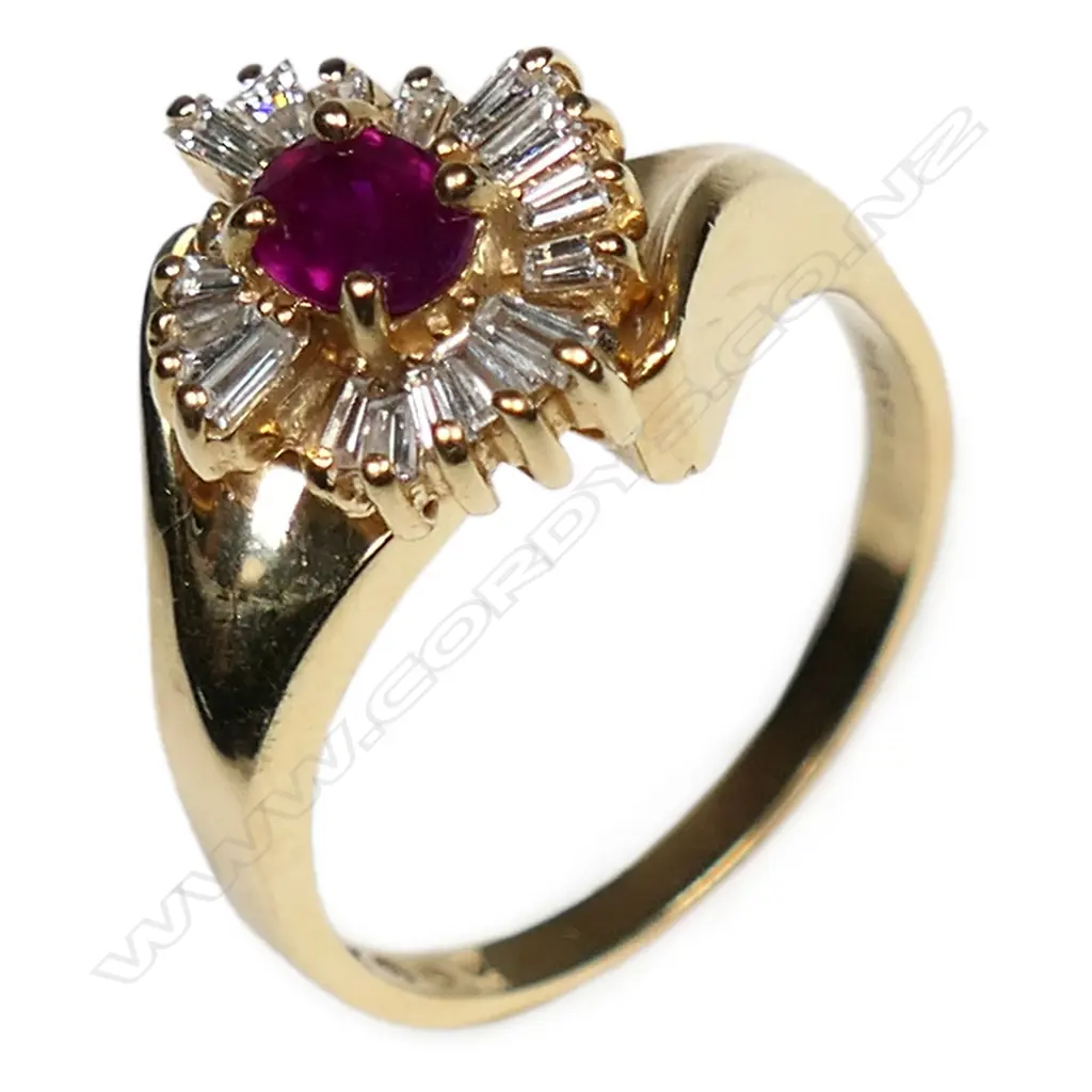 A 14ct yellow gold ruby and diamond ring, Image 1++